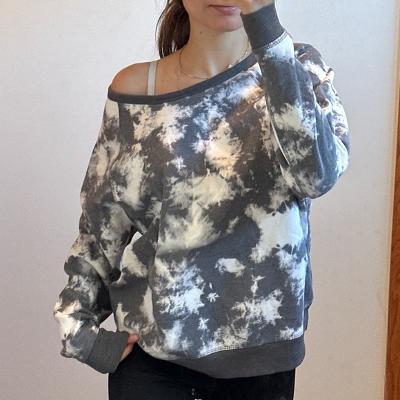 Grayson Threads Off-Shoulder Tie-Dye Sweater - Gray and White - Picture 1 of 4